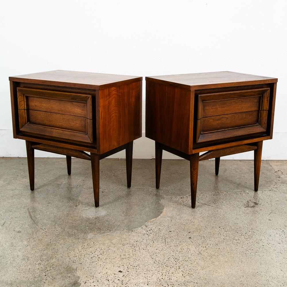 Mid Century Modern Nightstands End Table Set Side Basic Witz Walnut 2 Drawers