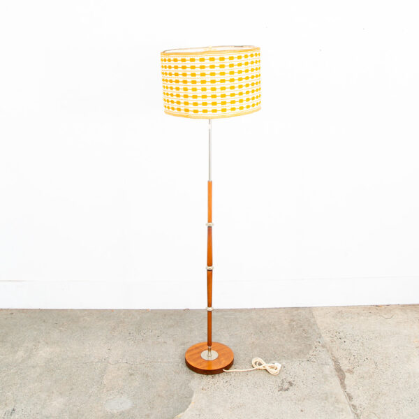 Mid Century Modern Danish Solid Teak Floor Lamp Shade Ribbed MCM Denmark Yellow - Image 2