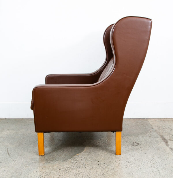 Mid Century Danish Modern Lounge Chair Wingback Brown Leather High Back Seat Mcm - Image 5