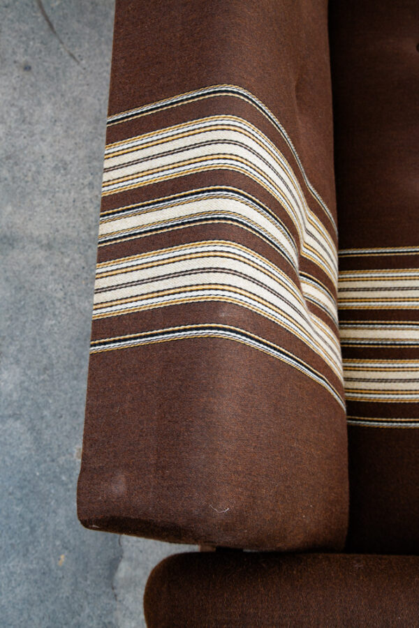 Mid Century Danish Modern Daybed Sofa Fabric Stripes Brown Vintage Sleeper Couch - Image 11