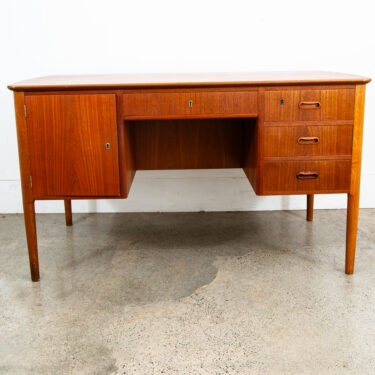 Mid Century Danish Modern Desk Executive Teak Oak 4 Drawer Bookshelf Cabinet VG