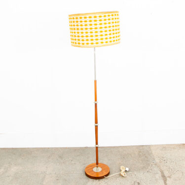 Mid Century Modern Danish Solid Teak Floor Lamp Shade Ribbed MCM Denmark Yellow
