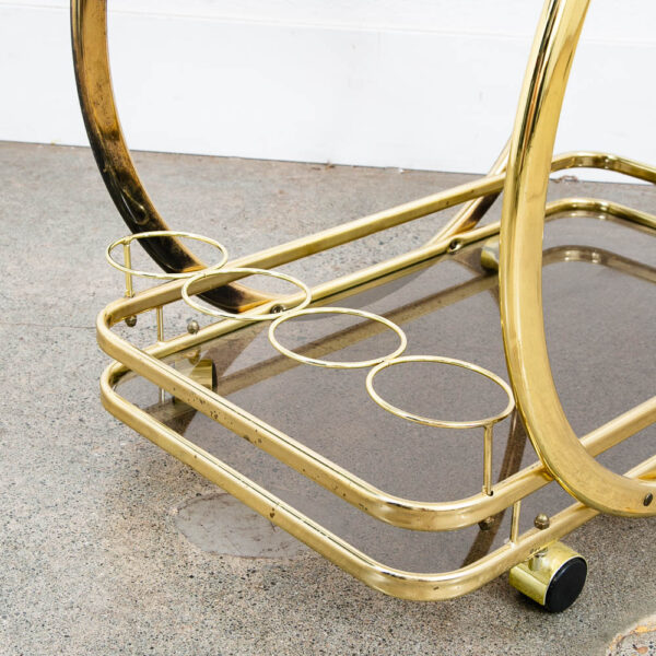 Mid Century Modern Bar Cart Serving Trolley Brass Rolling Bar Glass 2 Tier Mcm - Image 7