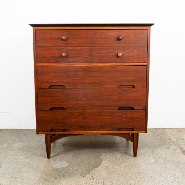 Mid Century Modern Dresser Highboy 5 Drawer Walnut Vega by Morris Trim Vintage - Image 2