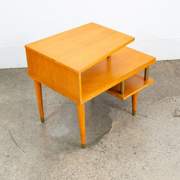 Mid Century Modern Side Table End Step Up Oak Mcm Vintage Brass Blonde Gold - Image 3