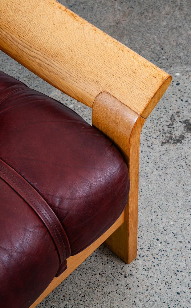 Mid Century Danish Modern Lounge Chair Oxblood Red Leather Armchair White Oak - Image 9