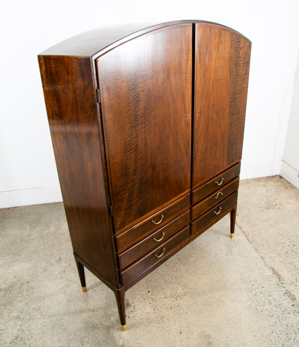 Mid Century Danish Modern Credenza Highboard Cabinet Walnut Arched Door 6 drawer - Image 2