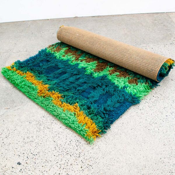 Mid Century Danish Modern Shag Rug Tapestry Ege Rya Abstract Blue Green 28x44 - Image 2