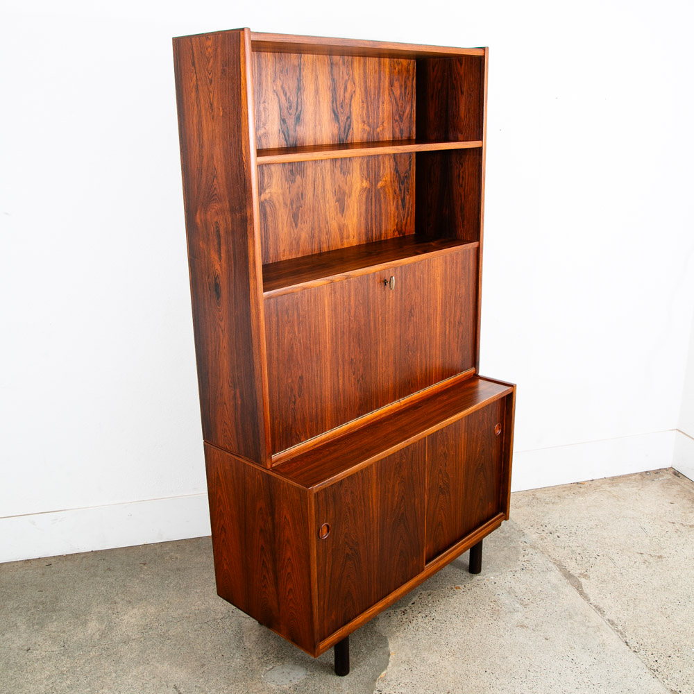 Mid Century Danish Modern Bookshelf Cabinet Rosewood Drawers Kai Winding Leaf - Image 9