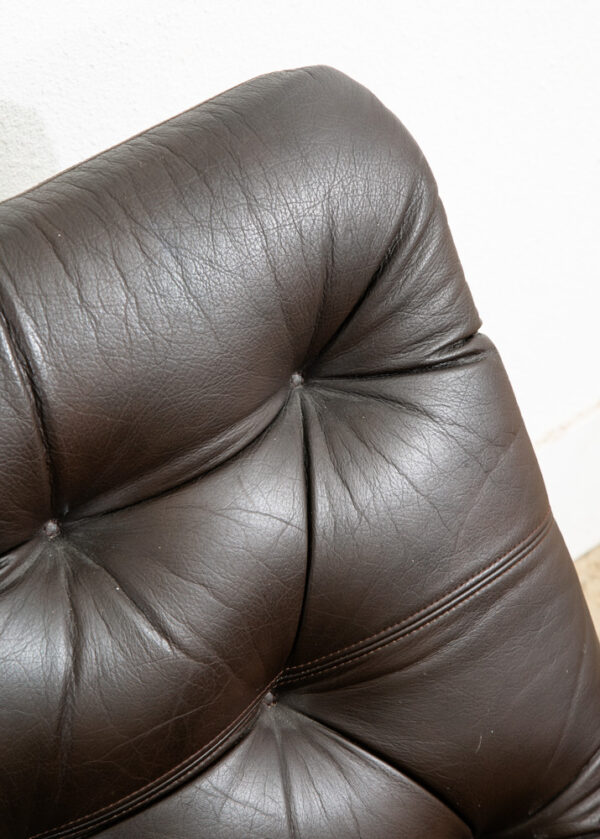 Mid Century Danish Modern Lounge Chair Dark Brown Leather Swivel Tufted Armchair - Image 12