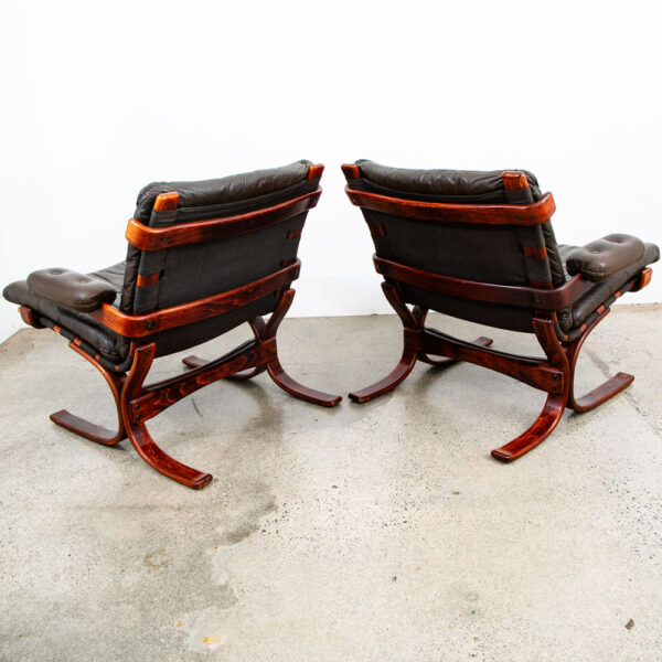 Mid Century Danish Modern Lounge Chairs Brown Leather Tufted Armchairs Pair Two - Image 3