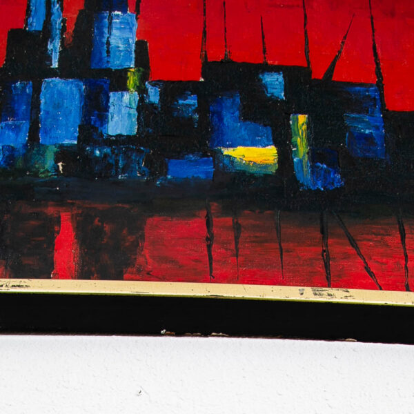 Mid Century Modern Danish Painting Art Abstract landscape Frame Cityscape rectangular frame - Image 7