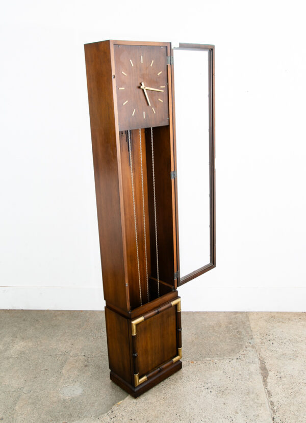 Mid Century Modern Grandfather Clock Brown Brass Trend Brixon German Glass - Image 3