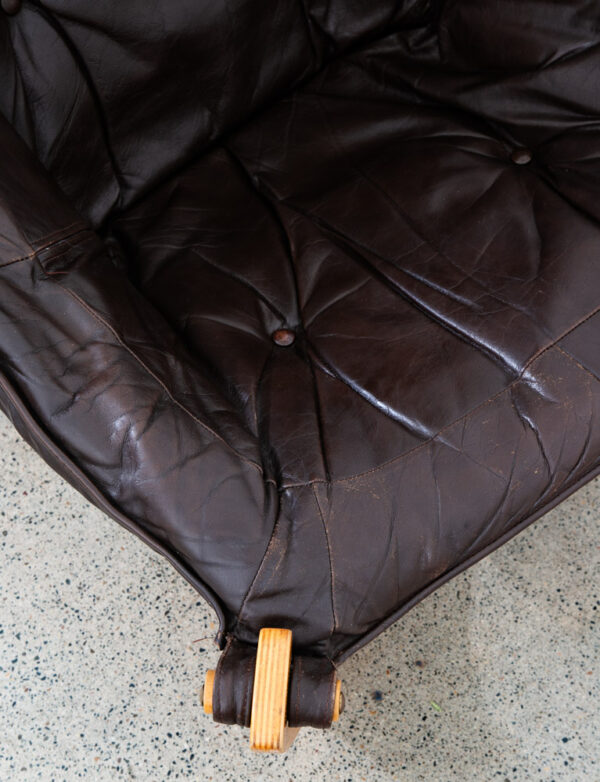 Mid Century Danish Modern Lounge Chairs Set Brown Leather Luna Odd Knutsen 2 Two - Image 12