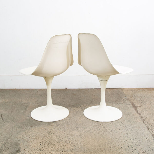 Mid Century Danish Modern Set 4 Burke White Chairs Knoll Style Round Base Side - Image 7