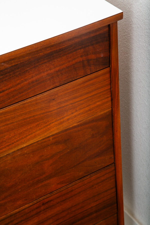 Mid Century Modern Dresser Highboy 5 Drawer Walnut American White Trim Vintage - Image 10