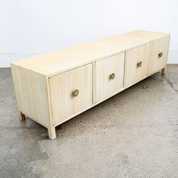 Mid Century Modern Compact Cabinet Record Storage Off White Low 4 Doors Vinyl LP