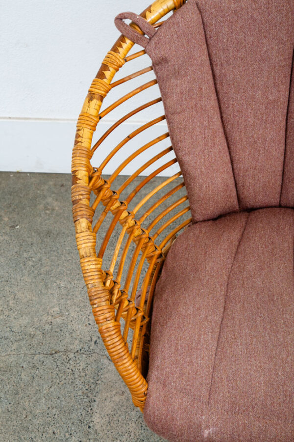 Mid Century Modern Lounge Chair Set Black Swivel Rattan Pink Rose Fabric Denmark - Image 9