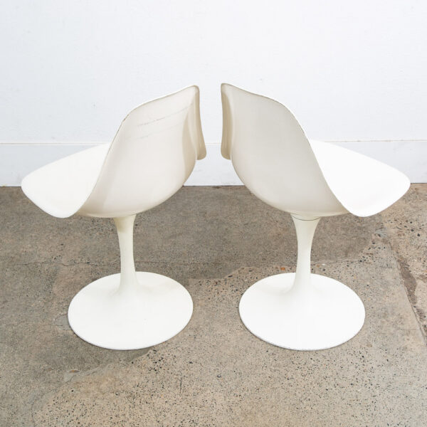 Mid Century Danish Modern Set 4 Burke White Chairs Knoll Style Round Base Side - Image 8
