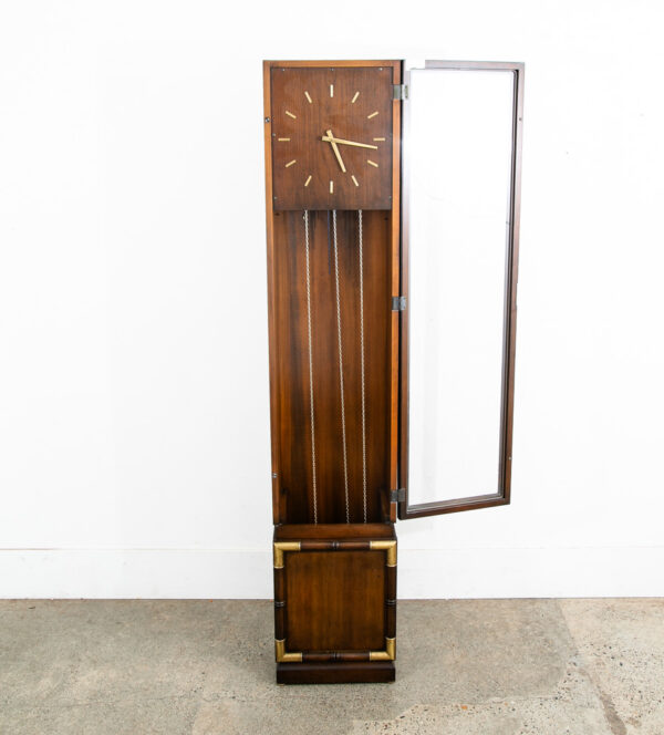 Mid Century Modern Grandfather Clock Brown Brass Trend Brixon German Glass - Image 2