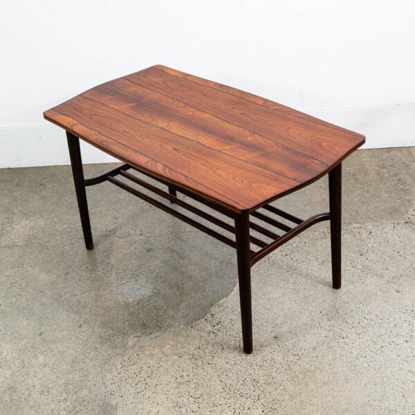 Mid Century Danish Modern Coffee Table Rosewood Rectangular Slat Shelf Vintage - Image 5