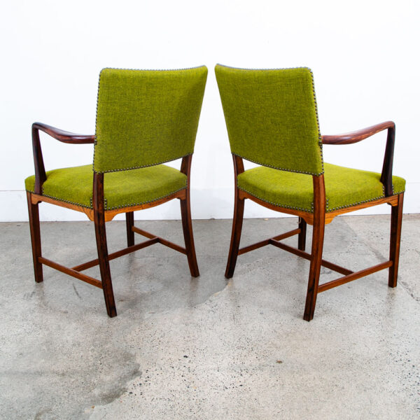 Mid Century Danish Modern Armchairs Chairs Ole Wanscher Rosewood Avocado Green 2 - Image 3