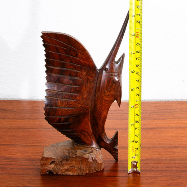 Mid Century Modern Fish Sculpture Carved Solid Rosewood Studio Made Swordfish - Image 11