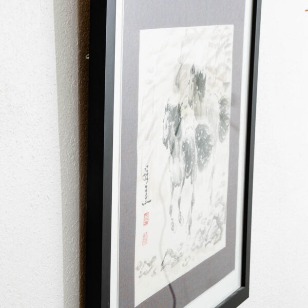 Framed Vintage Japanese Ink Wash Print Two Horses Japanese Stamped Print Art - Image 8