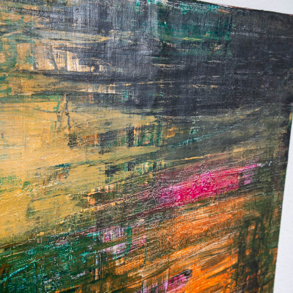 Mid Century Modern Painting Art Abstract Expressionism Yellow Orange Green Black - Image 8