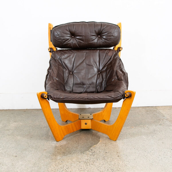 Mid Century Danish Modern Lounge Chairs Set Brown Leather Luna Odd Knutsen 2 Two - Image 5