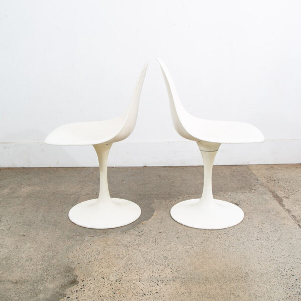 Mid Century Danish Modern Set 4 Burke White Chairs Knoll Style Round Base Side - Image 6