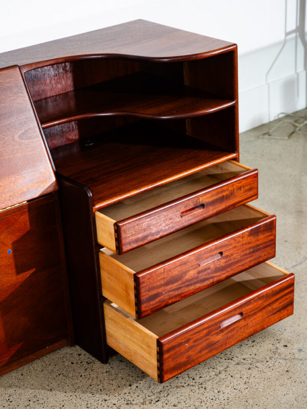Mid Century Modern Bedframe Bed Head Board Queen Solid Mahogany Floating Drawers - Image 10