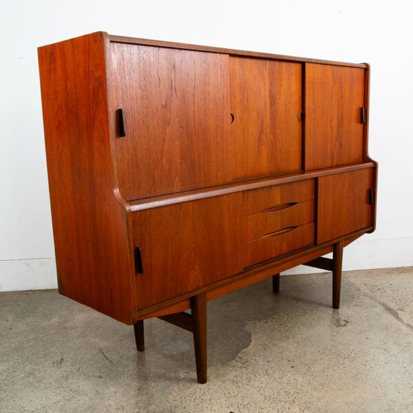 Mid Century Danish Modern Credenza Highboard Teak Sliding Doors Bar Mobler Mcm - Image 2