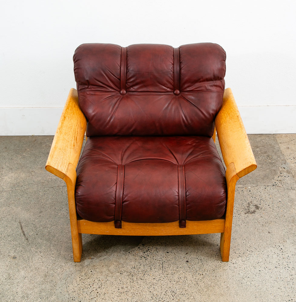 Mid Century Danish Modern Lounge Chair Oxblood Red Leather Armchair White Oak - Image 7