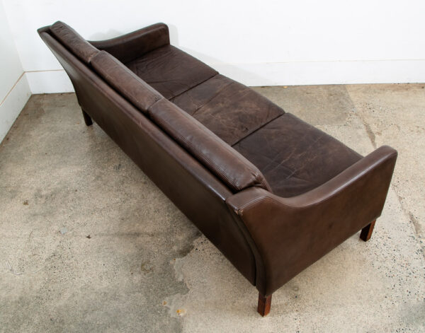 Mid Century Danish Modern Sofa Couch Brown Leather 3 seater Denmark Vintage Mcm - Image 11