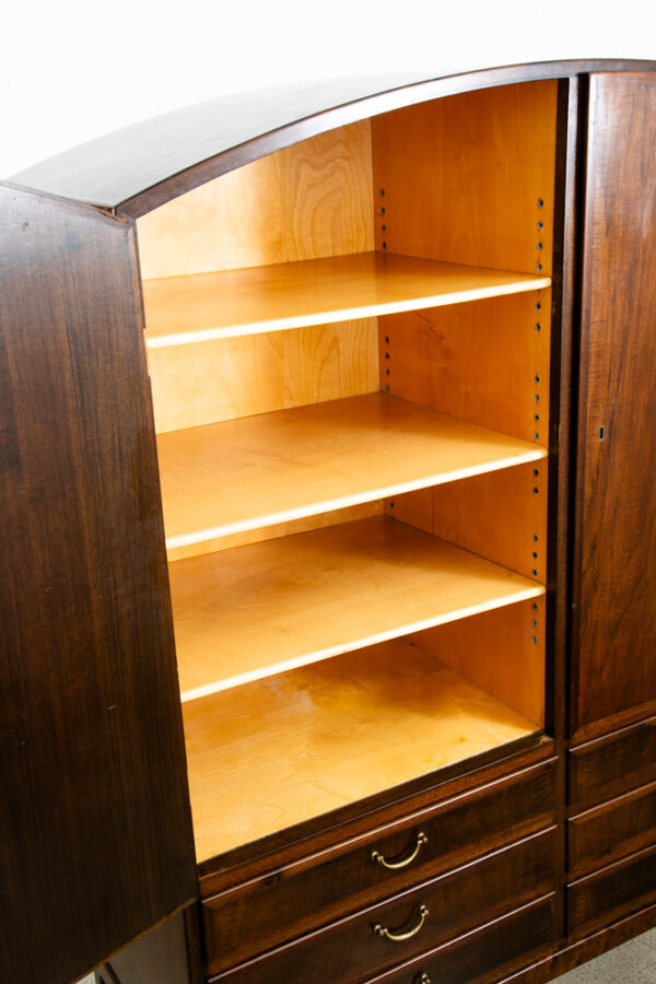Mid Century Danish Modern Credenza Highboard Cabinet Walnut Arched Door 6 drawer - Image 8