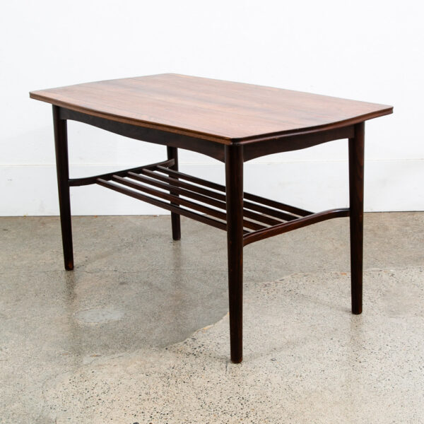 Mid Century Danish Modern Coffee Table Rosewood Rectangular Slat Shelf Vintage - Image 4