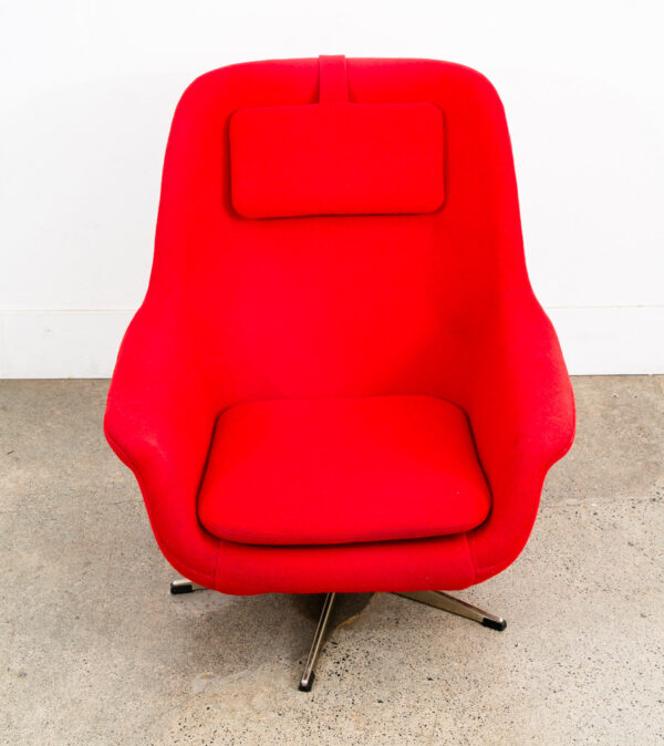 Mid Century Danish Modern Lounge Chair Recliner Red Wool Swivel Headrest Mcm - Image 5