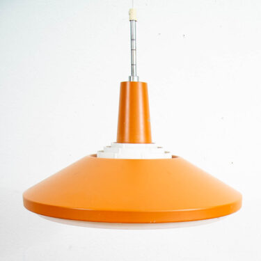 Mid Century Modern Nordisk Solar Pendant Light Fixture Orange Metal Hanging