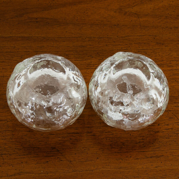 Mid Century Modern Kosta Boda Snowball Candleholders Pair Clear Art Glass Round - Image 8
