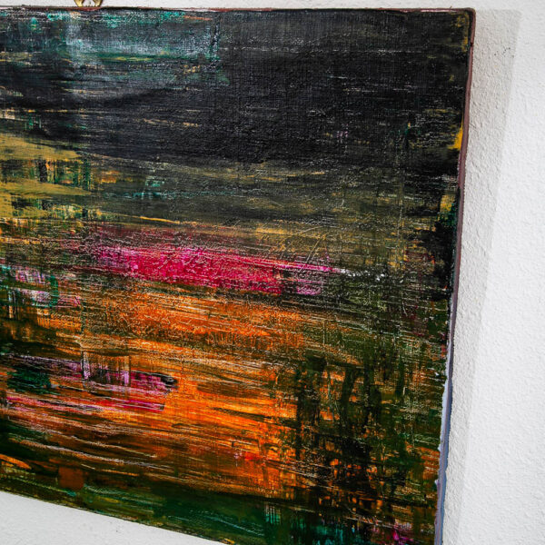 Mid Century Modern Painting Art Abstract Expressionism Yellow Orange Green Black - Image 9