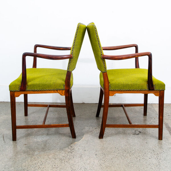 Mid Century Danish Modern Armchairs Chairs Ole Wanscher Rosewood Avocado Green 2 - Image 2