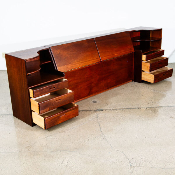 Mid Century Modern Bedframe Bed Head Board Queen Solid Mahogany Floating Drawers - Image 6