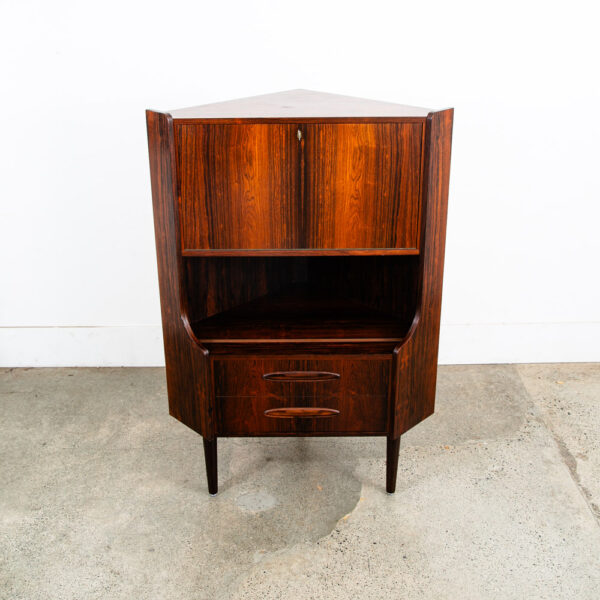 Mid Century Danish Modern Corner Cabinet Rosewood Bar Denmark Drawers Locking VG - Image 5