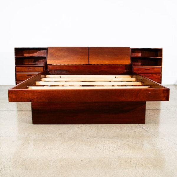 Mid Century Modern Bedframe Bed Head Board Queen Solid Mahogany Floating Drawers - Image 2