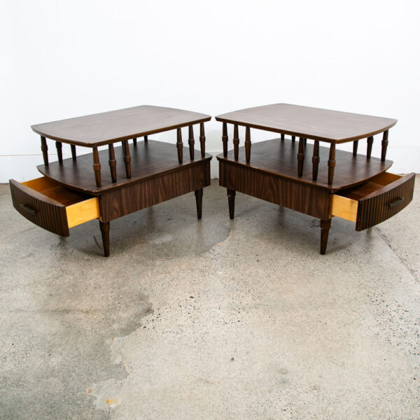 Mid Century Modern Nightstands End Side Tables Walnut Single Drawer Storage Mcm - Image 4