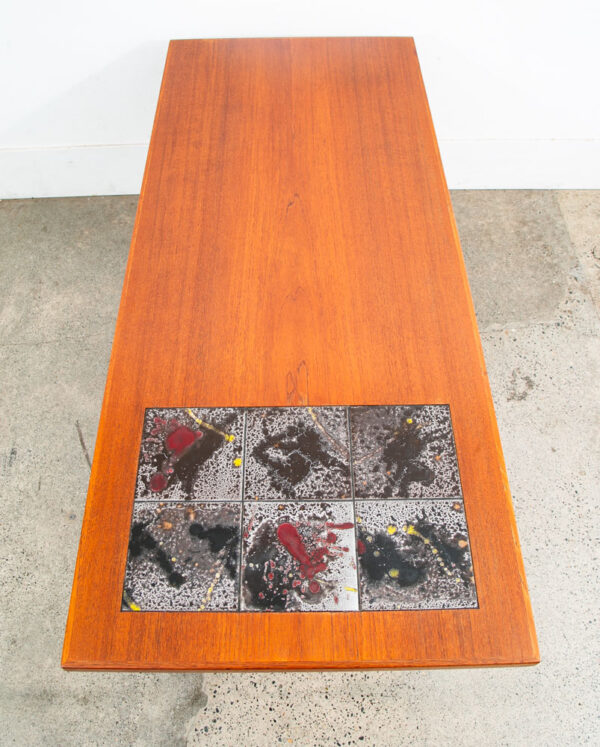 Mid Century Danish Modern Coffee Table Teak Tile Surface Mcm Surfboard Rectangle - Image 2