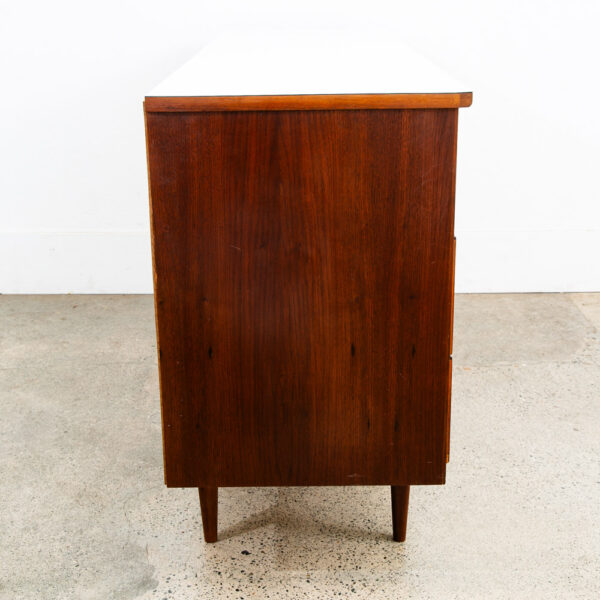 Mid Century Modern Dresser Credenza 6 Drawer Walnut American White Trim Vintage - Image 4