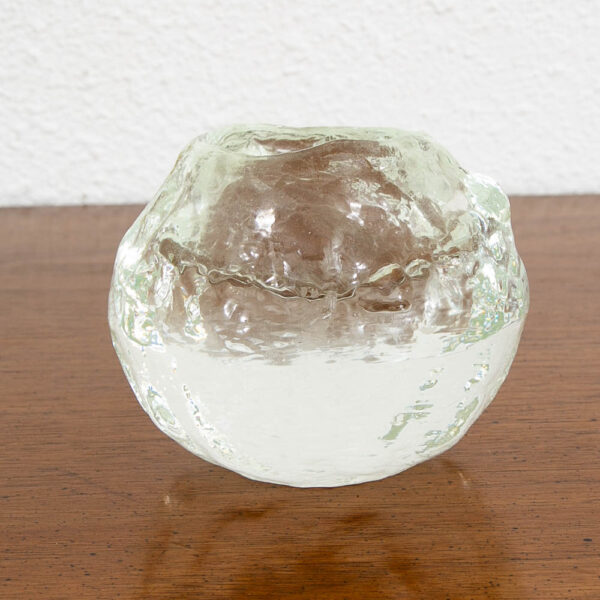 Mid Century Modern Kosta Boda Snowball Candleholders Pair Clear Art Glass Round - Image 4