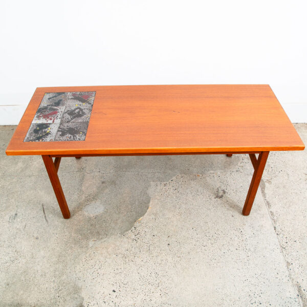Mid Century Danish Modern Coffee Table Teak Tile Surface Mcm Surfboard Rectangle - Image 5